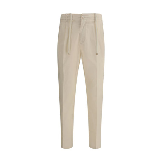 Cruna Beige Cotton Casual Pants with elastic waistband and pockets, ideal for a sophisticated look.