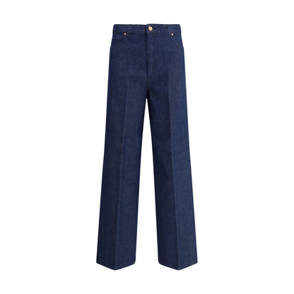 Cruna Blue Cotton Relaxed Fit Jeans, wide leg, five pockets, perfect for casual style, SS25 season, 100% cotton composition.