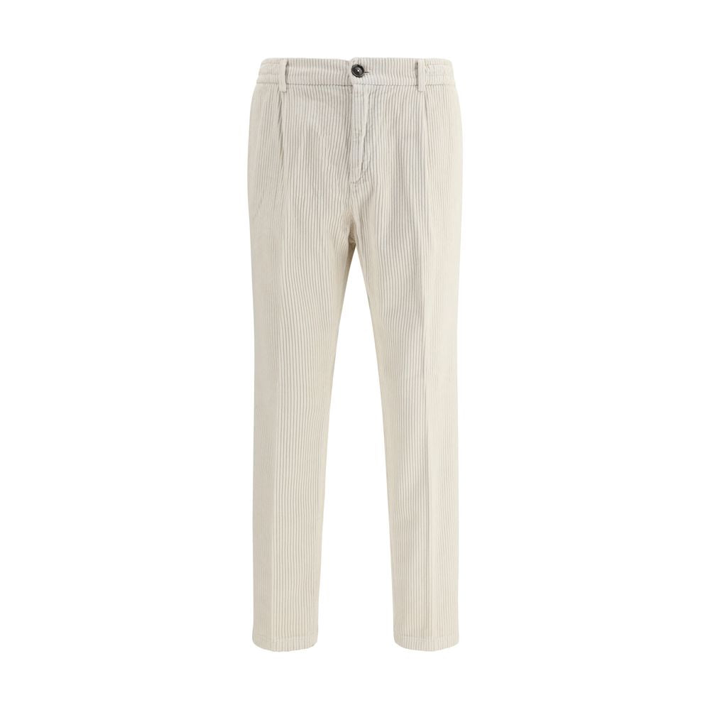 Cruna White Cotton Casual Pants with zip-and-button closure, belt loops, slim cut, ideal for AW25 season. 100% cotton material.