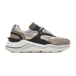 D.A.T.E Beige Leather Sneaker in beige fabric with brown suede and metalized heel, highlighting stylish design and comfort.