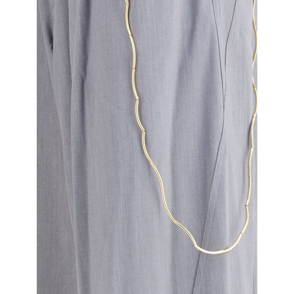 Darkpark Gray Polyester Casual Pants with gold chain detail and front pleats, perfect for adding elegance and character to any outfit.
