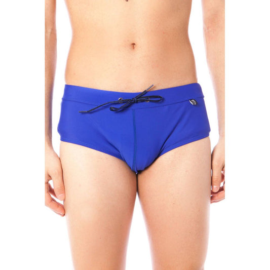 Datch Blue Elastane Swimwear featuring sea briefs design with laces and logo.