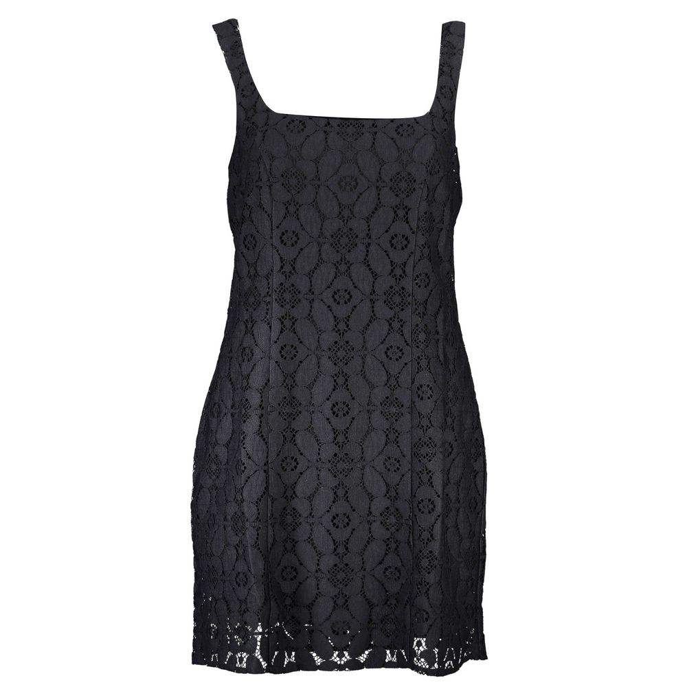 Desigual Black Polyester Women Dress with sleeveless, square neckline and intricate lace overlay for a bold, confident look.