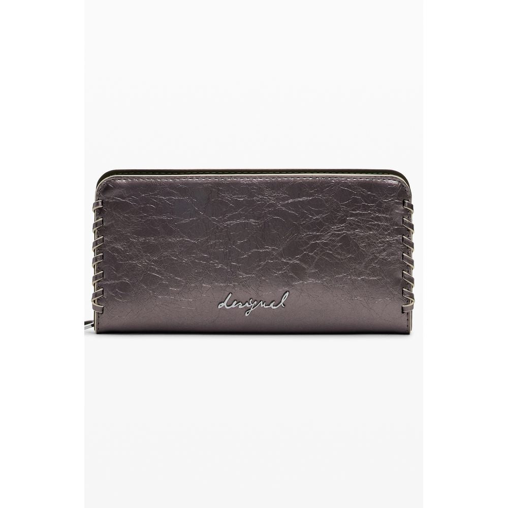 Desigual Bronze Polyethylene Women Wallet with zip closure, 5 compartments, card slots, and logo embellishment.
