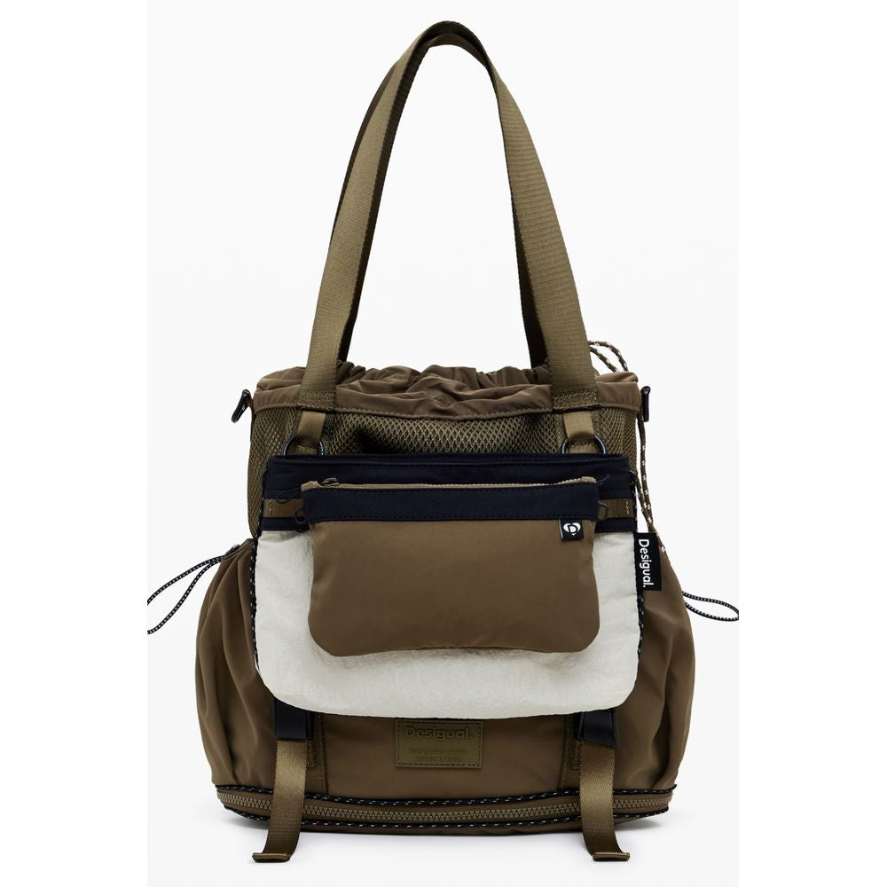 Desigual Green Polyester Women Convertible Handbag with multiple straps, versatile as a handbag or backpack, perfect for urban chic style.