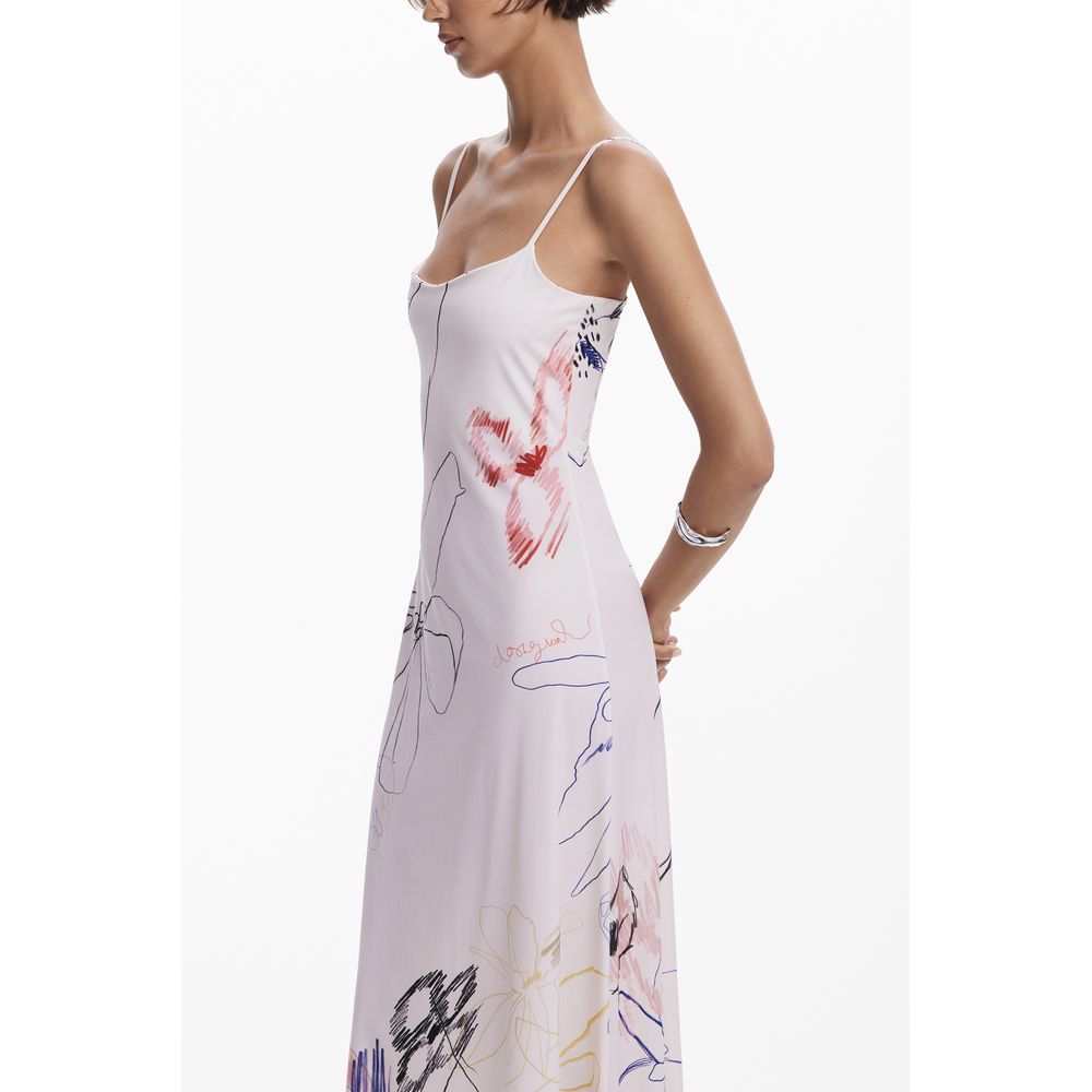 Desigual White Polyester Women Dress with floral patterns and thin straps, showcasing style and versatility.