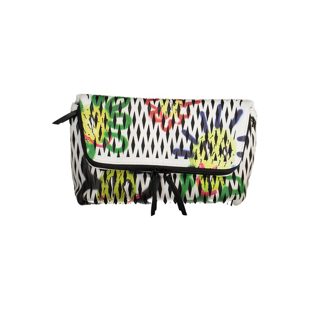 Desigual White Polyethylene Women Handbag with colorful design, adjustable strap, three compartments, enhancing your stylish look.
