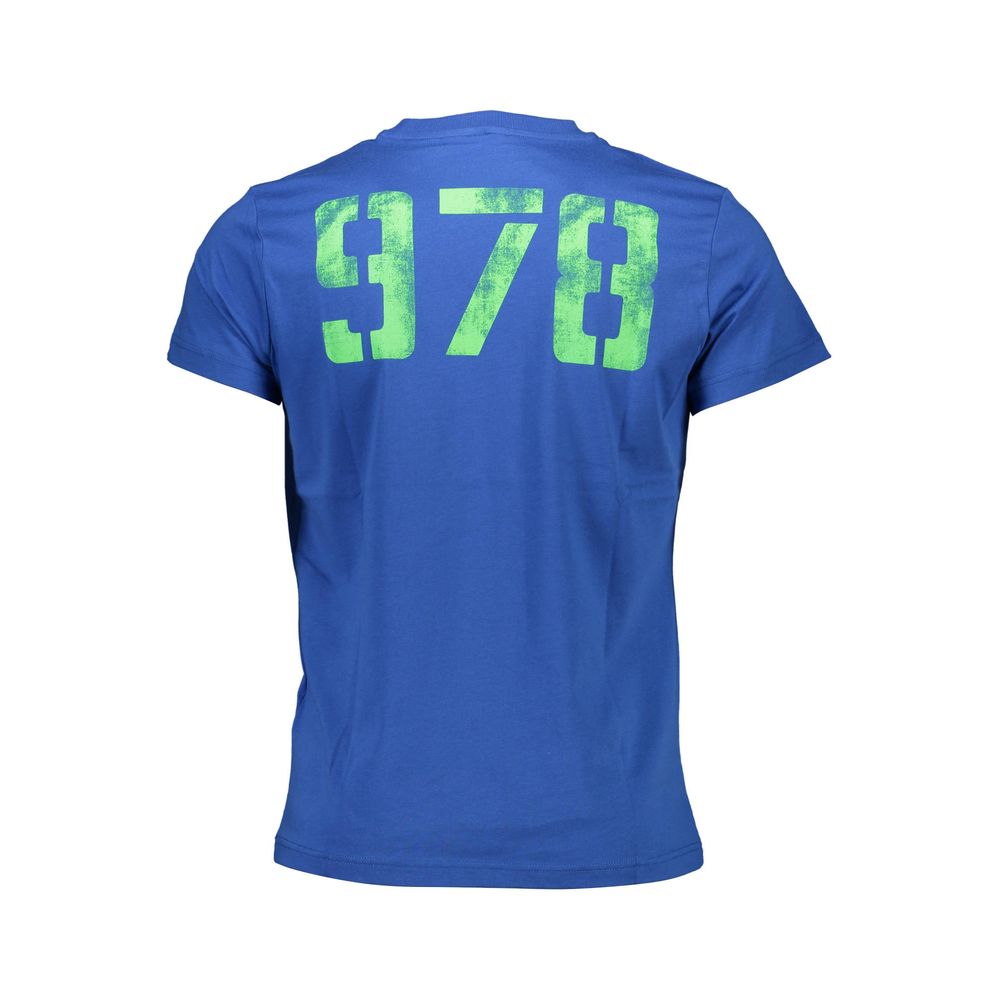 Back view of Diesel Blue Cotton Men T-Shirt with bold print and vibrant blue shade.