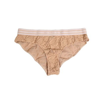 Dolce & Gabbana Beige Lace Nylon High Waist Panty Underwear with delicate lace detailing, elegant and sophisticated design.