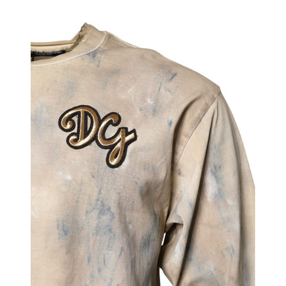 Dolce & Gabbana Beige Tie Dye DG Embroidery Cropped T-shirt