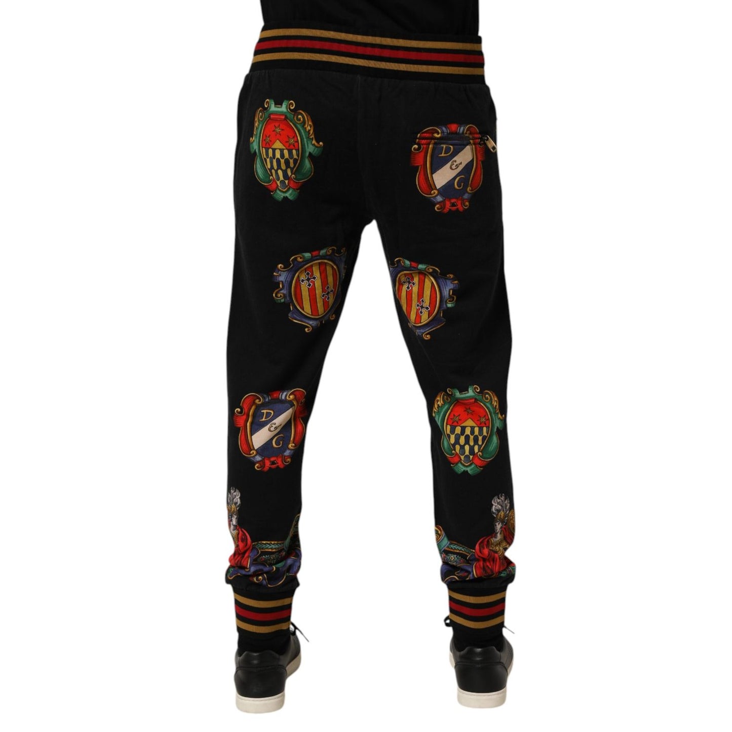 Dolce & Gabbana Black Baroque Crest Logo Men Trackpants Pants