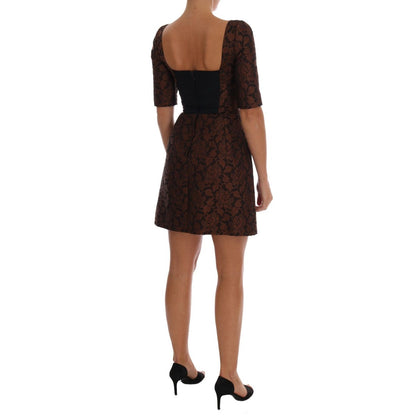 Dolce & Gabbana Black Brown Floral Brocade A-Line Dress