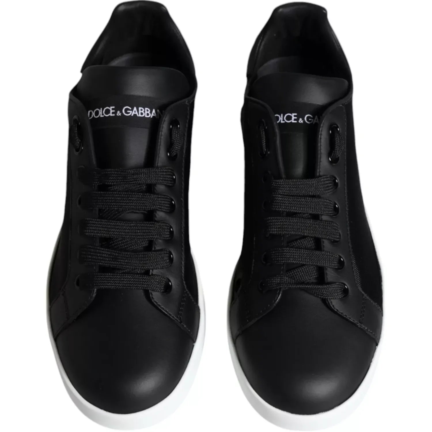 Dolce & Gabbana Black Calf Leather Portofino Sneakers Shoes
