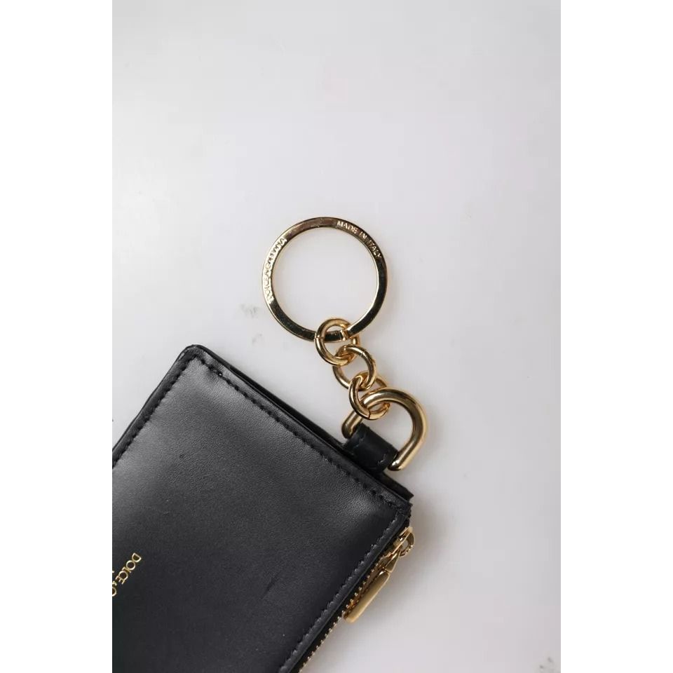Dolce & Gabbana Black Calfskin Leather DG Logo Card Holder Wallet
