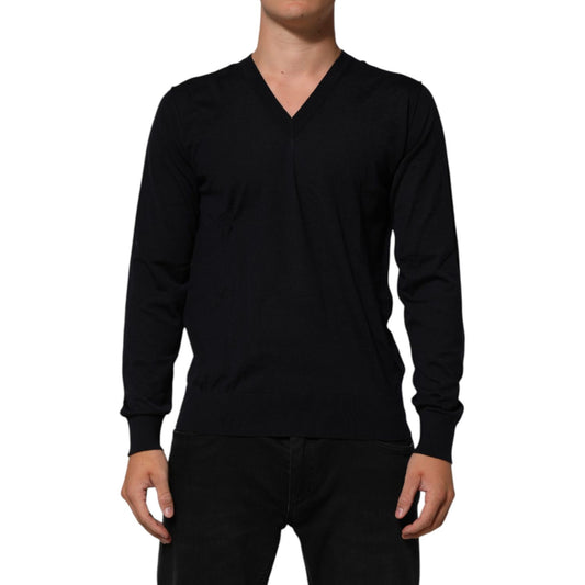 Dolce & Gabbana Black Cashmere Knit V-Neck Pullover Sweater