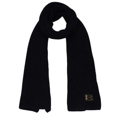 Dolce & Gabbana Black Cashmere Scarf with logo badge, casual style, made of 100% cashmere, measurements 28x200 cm.