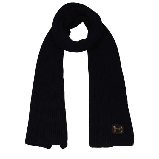 Dolce & Gabbana Black Cashmere Scarf with side logo, casual style, 28x200 cm, 100% cashmere.