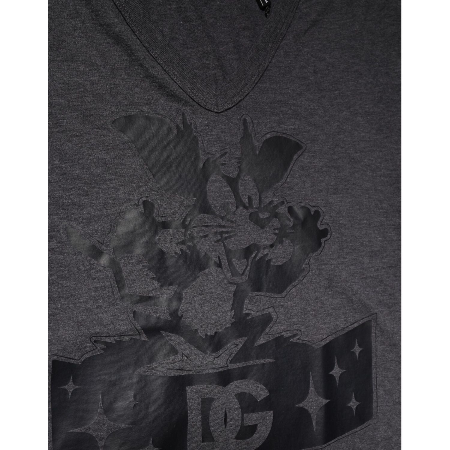 Dolce & Gabbana Black Charcoal DG Logo V-Neck Men T-shirt