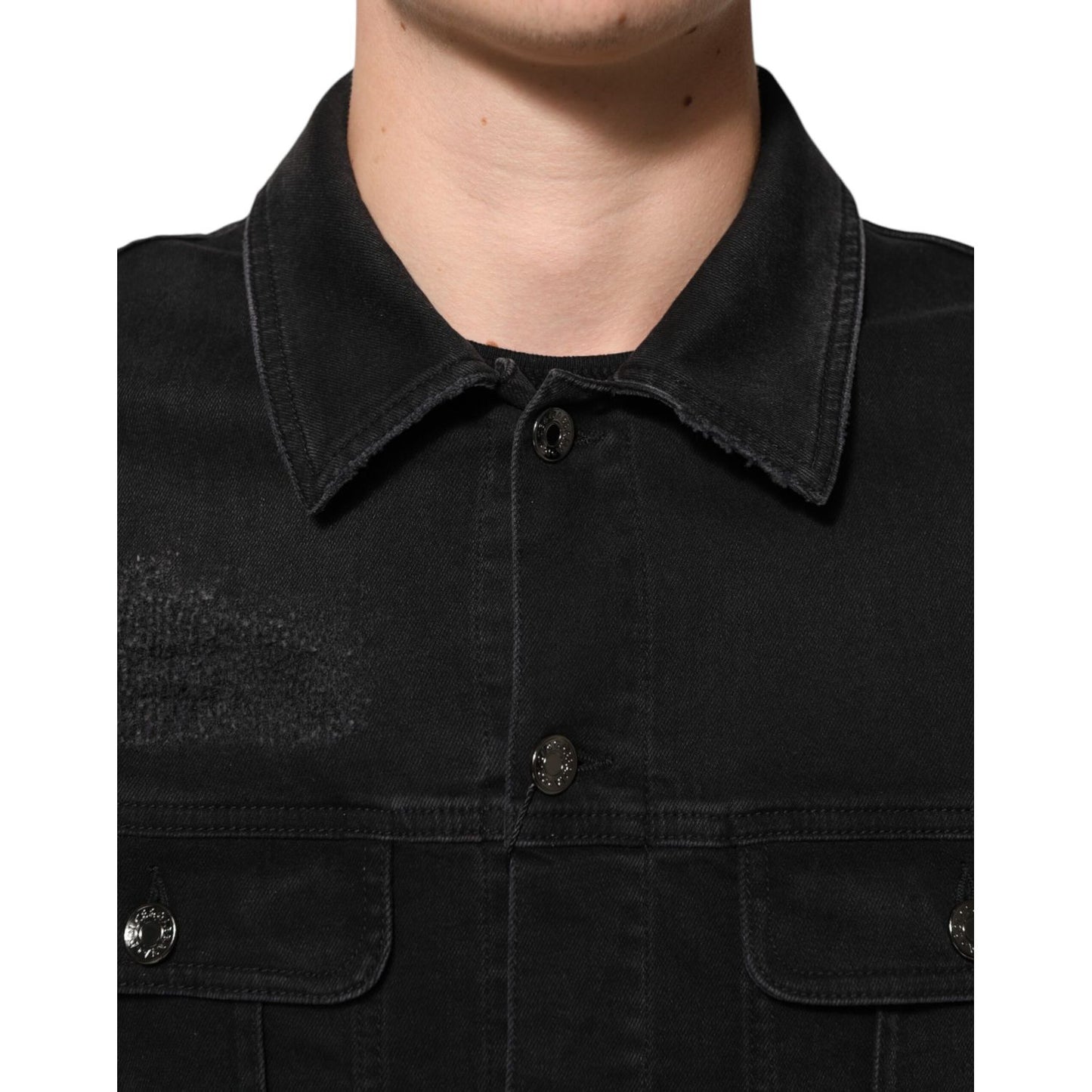 Dolce & Gabbana Black Cotton Denim Stretch Button Up Jacket