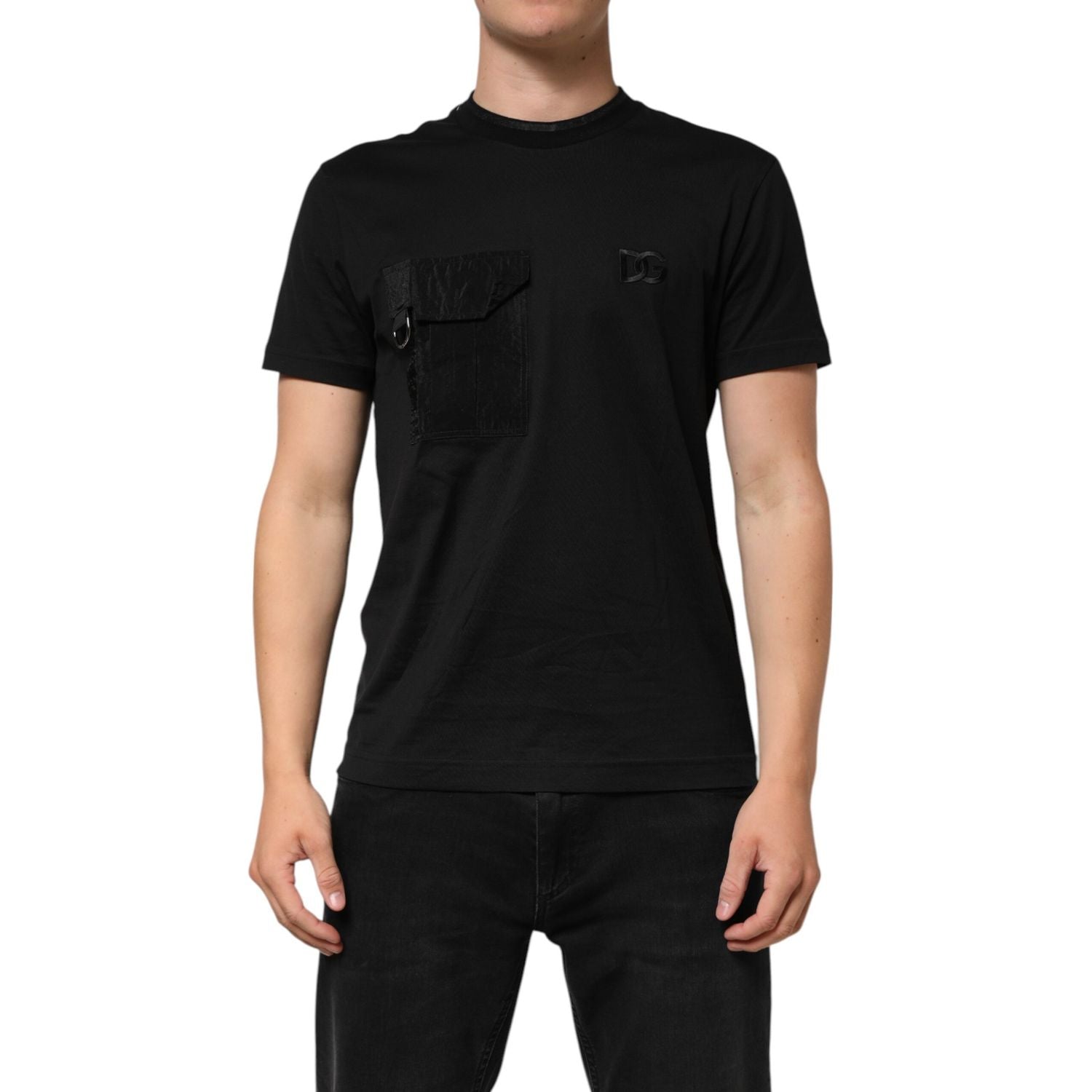 Dolce & Gabbana Black Cotton Embroidered DG Logo Pocket T-shirt