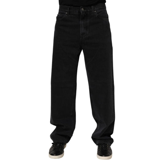 Dolce & Gabbana Black Cotton Logo Men Mid Waist Denim Jeans