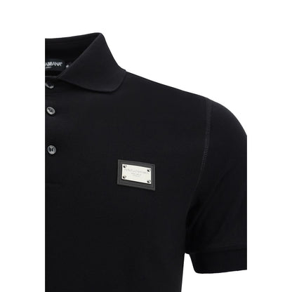 Dolce & Gabbana Black Cotton Polo Shirt with D&G monogram plaque, ribbed collar, and tone-on-tone buttons, 100% cotton, made in Italy.
