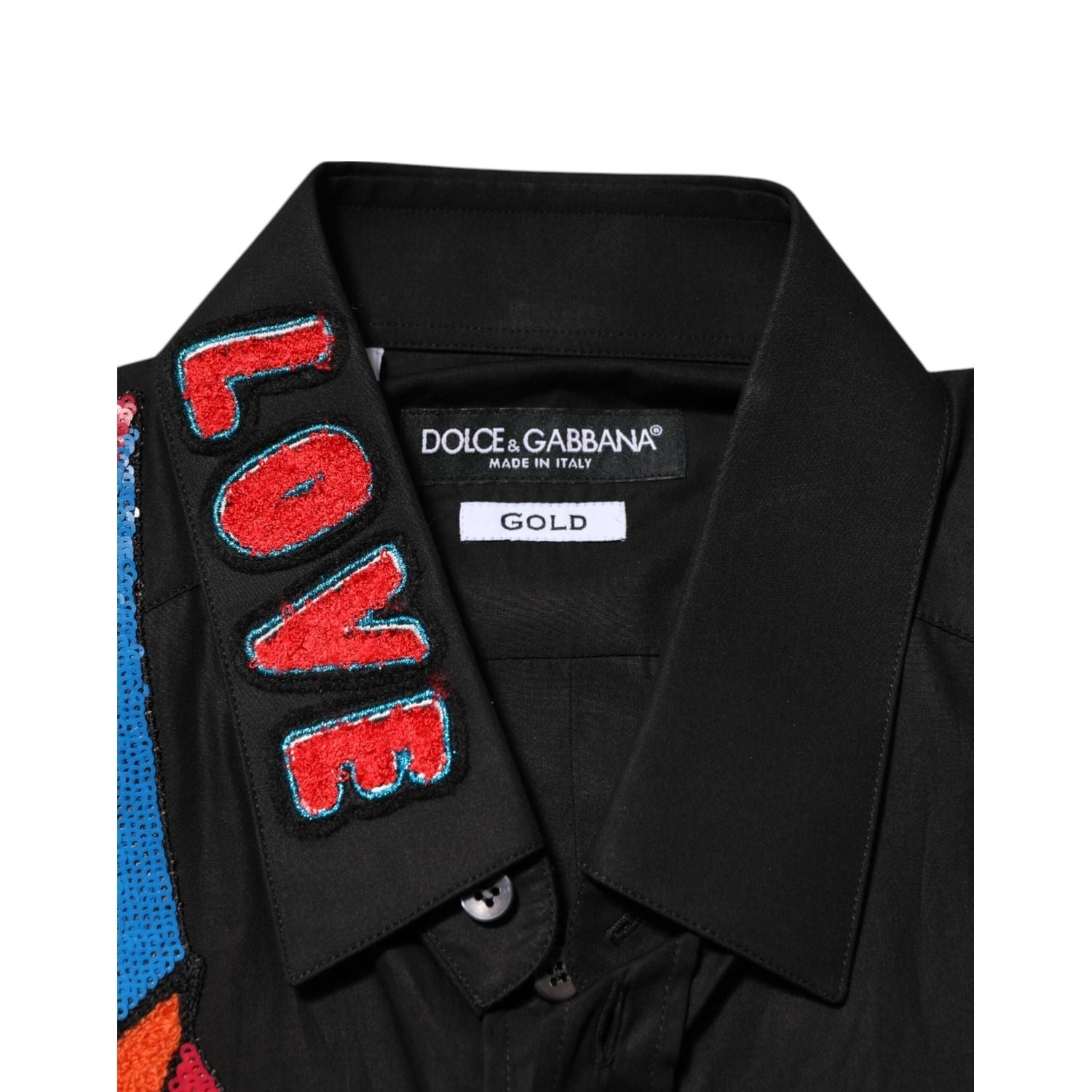 Dolce & Gabbana Black Cotton Star Sequin Dress Formal Men Shirt