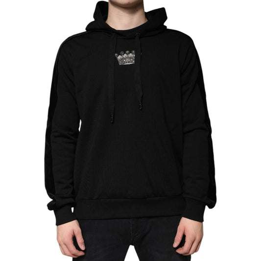 Dolce & Gabbana Black Crown Cotton Hooded Sweatshirt Sweater