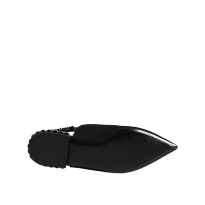 Dolce & Gabbana Black Crystal Charmeuse Slingback Shoes