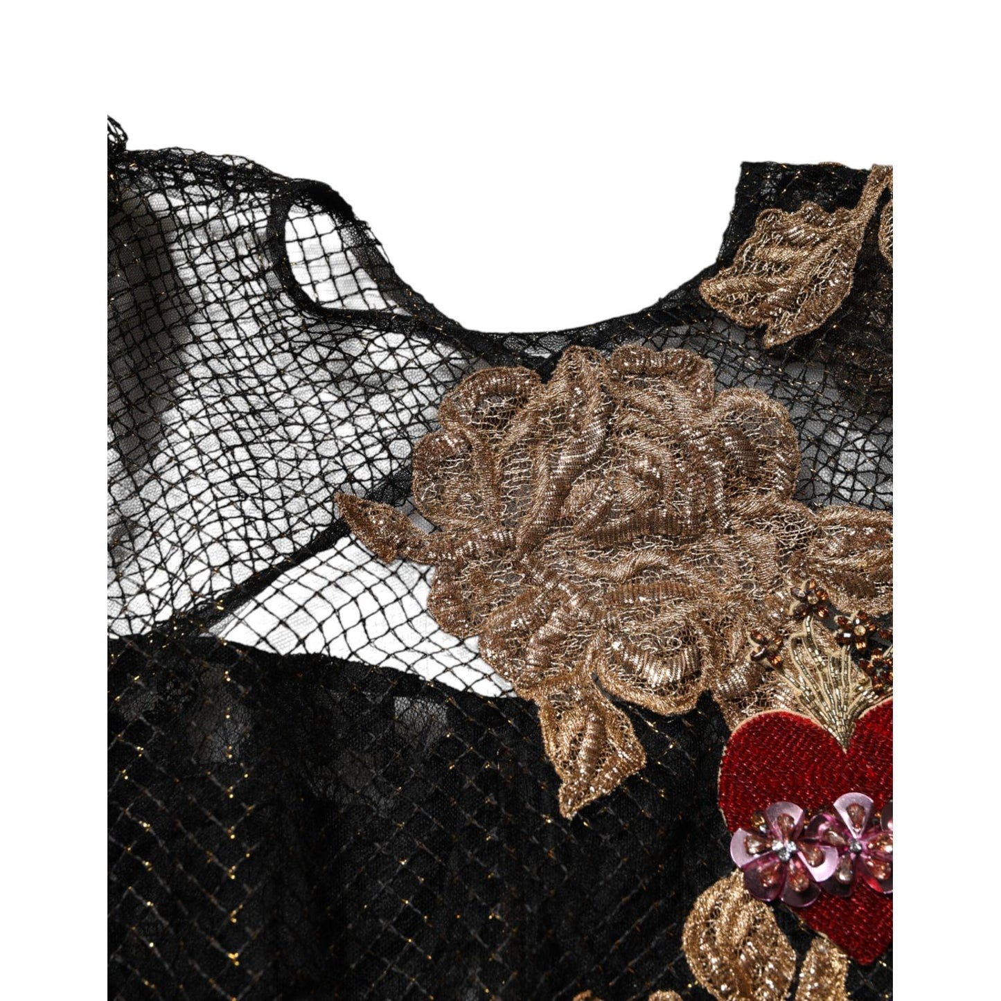 Dolce & Gabbana Black Crystal Heart Embellished A-line Dress