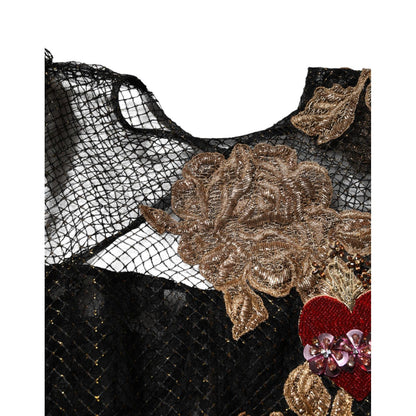 Dolce & Gabbana Black Crystal Heart Embellished A-line Dress