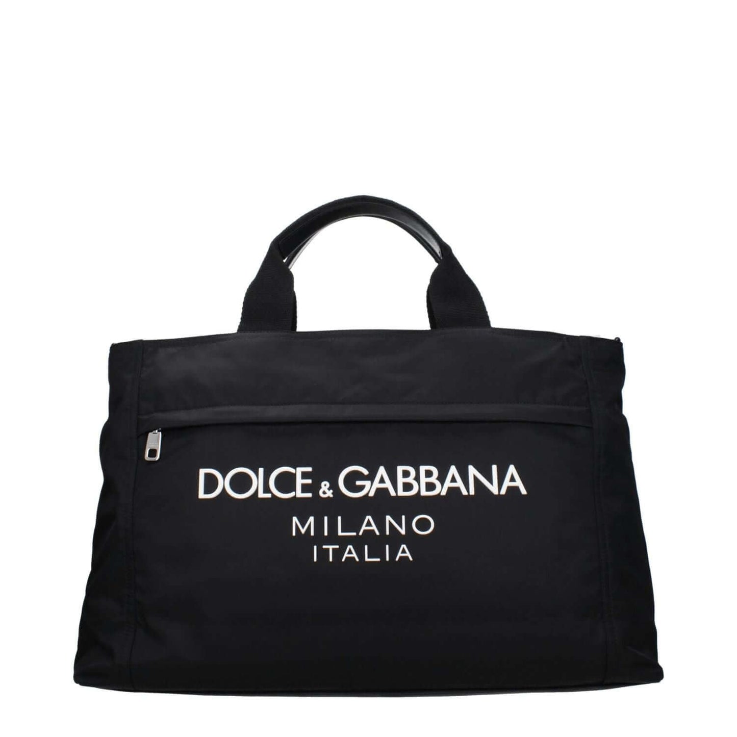 Dolce & Gabbana Black Fabric Luggage And Travel with front logo, adjustable shoulder, and zip closure, large casual style.