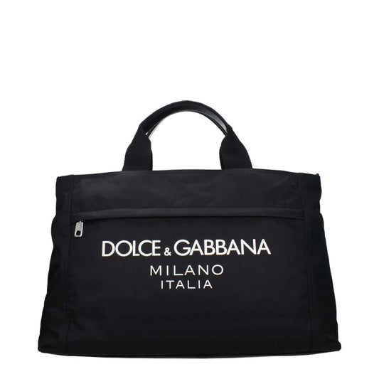 Dolce & Gabbana Black Fabric Luggage And Travel with logo, adjustable and removable shoulder strap, casual style large travel bag.