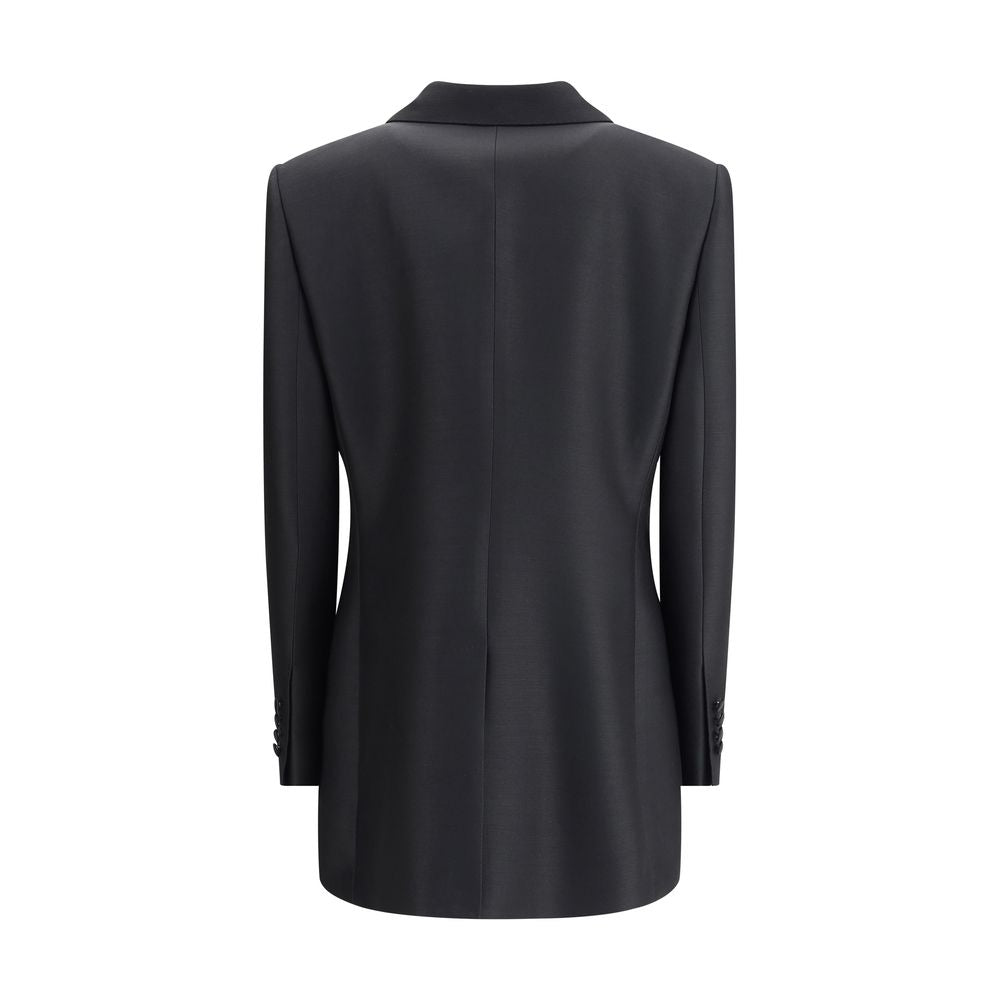 Back view of Dolce & Gabbana Black Fleece Wool Blazer with a tailored silhouette and central back slit.