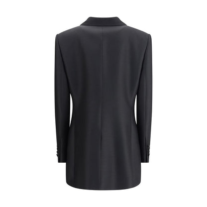 Back view of Dolce & Gabbana Black Fleece Wool Blazer with a tailored silhouette and central back slit.