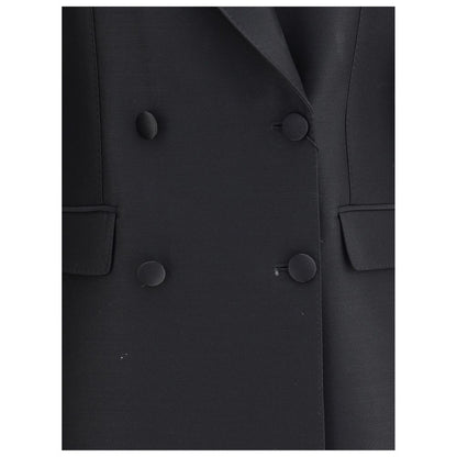 Dolce & Gabbana Black Fleece Wool Blazer featuring four-button closure and peaked lapels for a tailored fit.