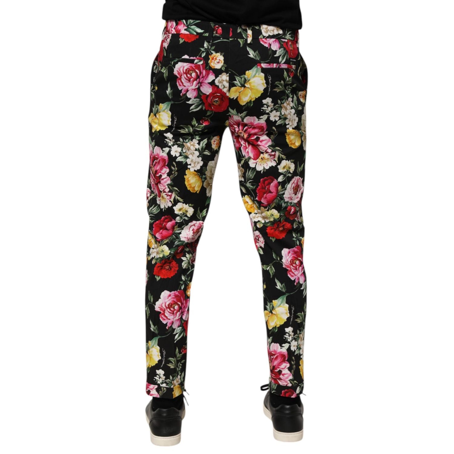Dolce & Gabbana Black Floral Cotton Dress Formal Trouser Pants