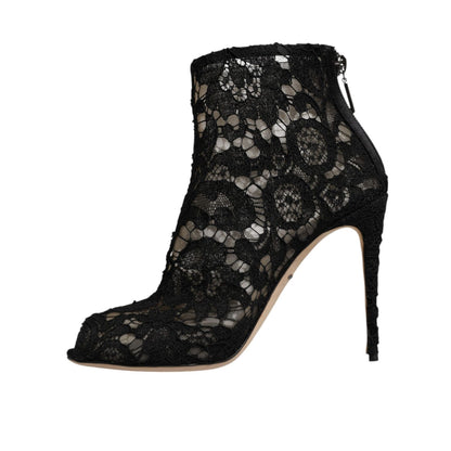 Dolce & Gabbana Black Floral Lace Heels Ankle Boots Shoes