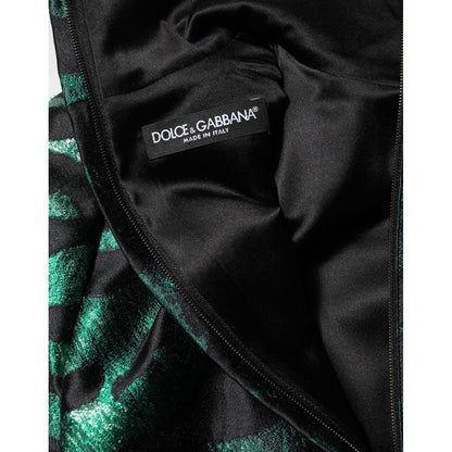 Dolce & Gabbana Black Green Metallic Jacquard Mini Long Dress