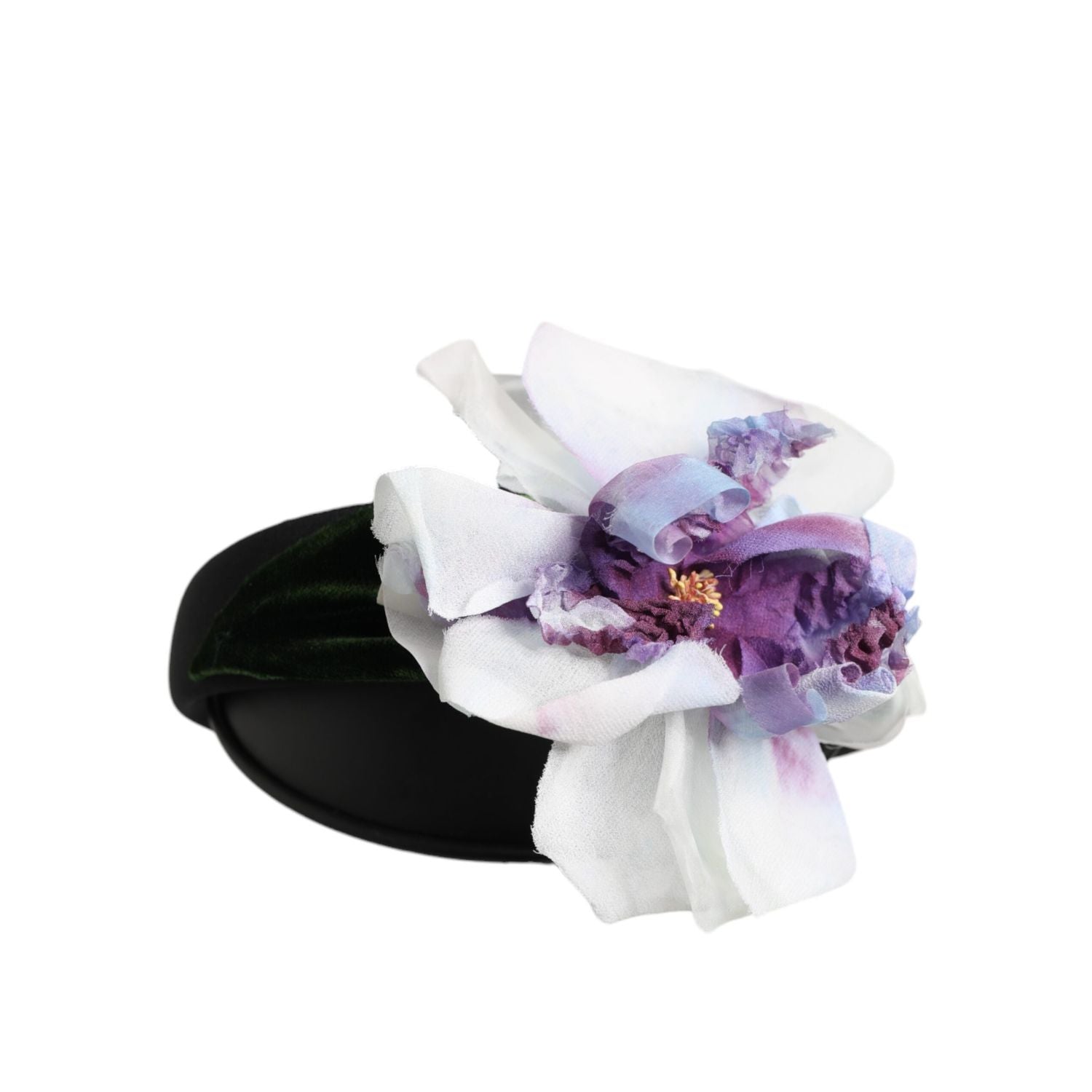 Dolce & Gabbana Black Green Silk Purple White Floral Appliqué Accessory Headband