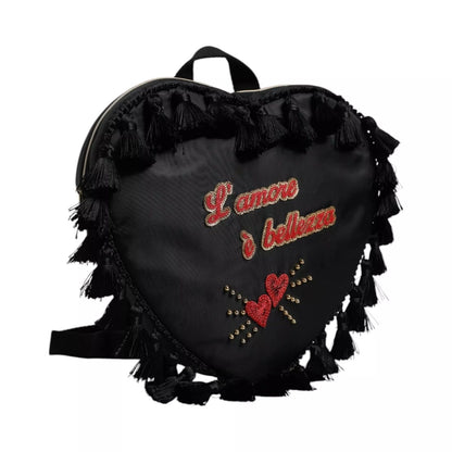 Dolce & Gabbana Black Heart L'Amore Patch Embellished Kids Backpack