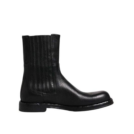 Dolce & Gabbana Black Horse Leather Mid Calf Boots Shoes