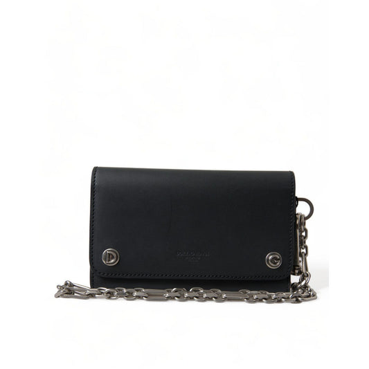 Dolce & Gabbana Black Leather Logo Embossed Mini Bifold Wallet Borse Bag