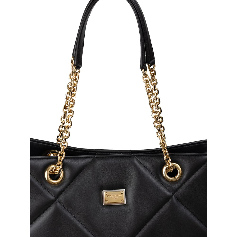 Dolce & Gabbana Black Leather Matelassé Tote Bag