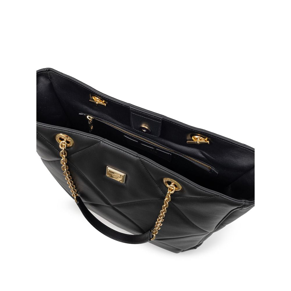 Dolce & Gabbana Black Leather Matelassé Tote Bag