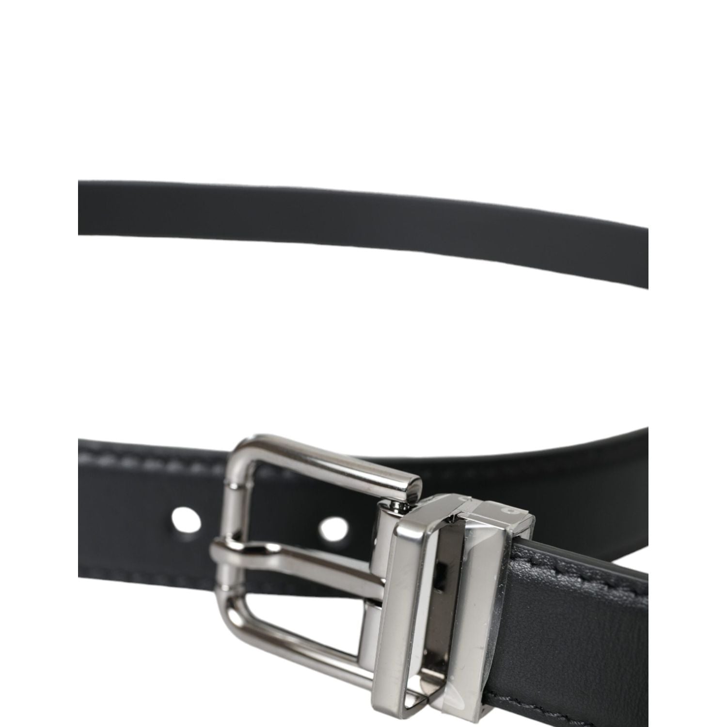 Dolce & Gabbana Black Leather Silver Metal Buckle Men Belt