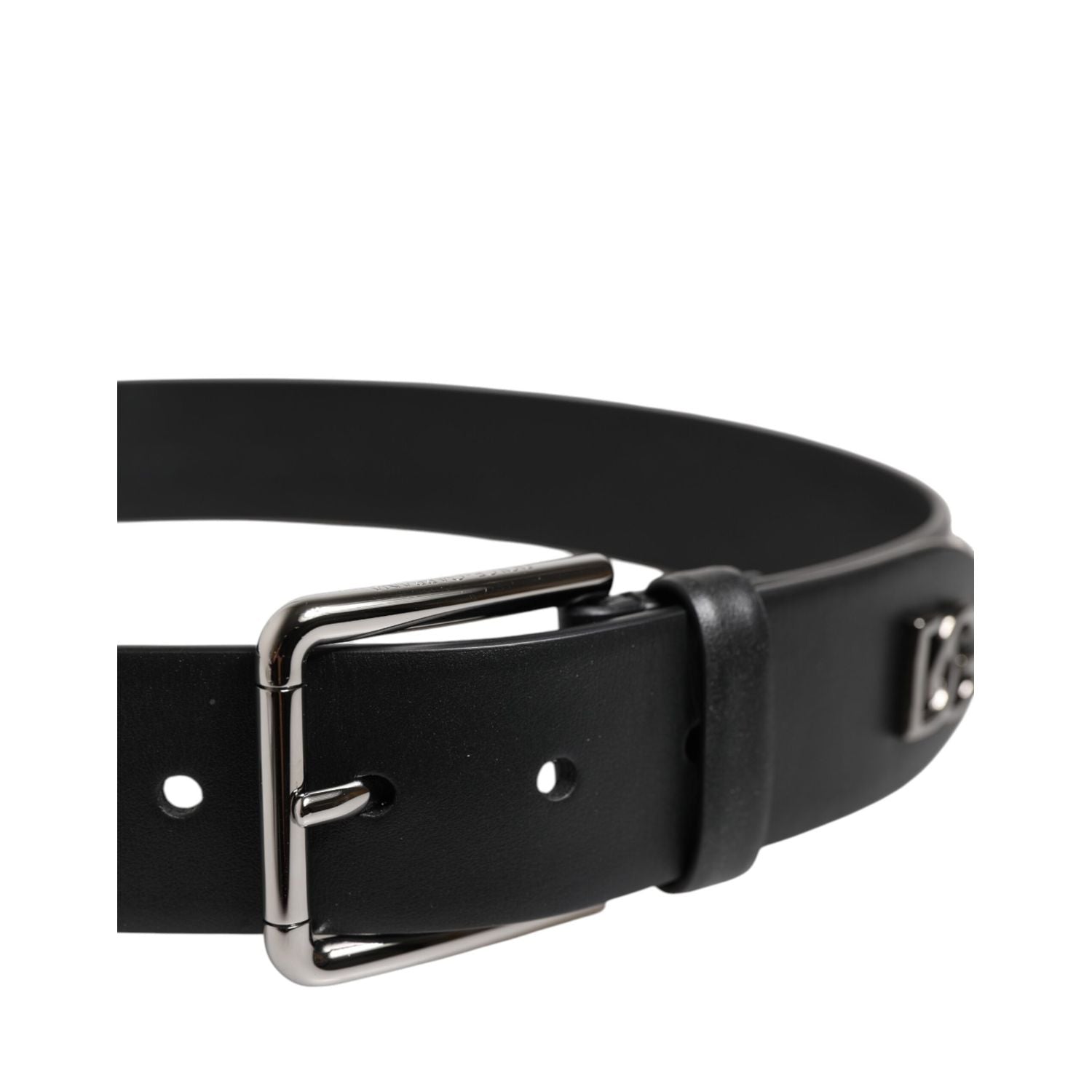 Dolce & Gabbana Black Leather Studded DG Metal Buckle Belt