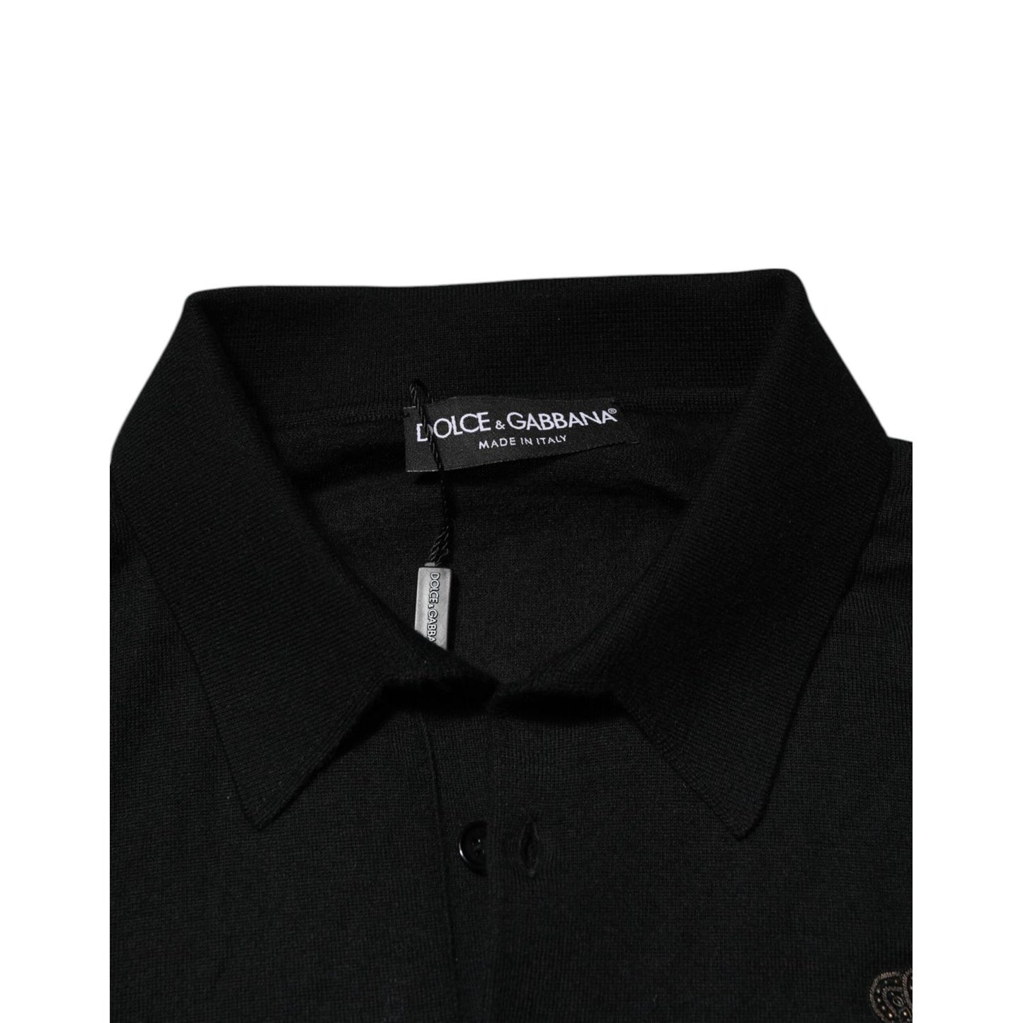 Dolce & Gabbana Black Logo Patch Collared Pullover Sweater