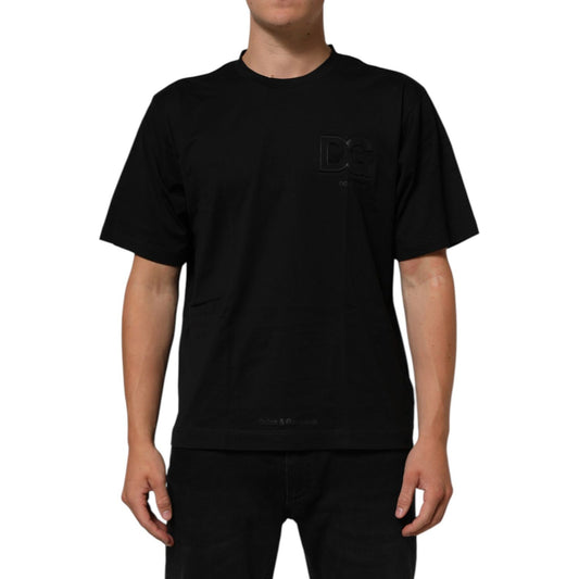 Dolce & Gabbana Black Logo Patch Cotton Men Crew Neck T-shirt