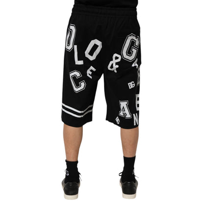 Dolce & Gabbana Black Logo Print Cotton Casual Bermuda Short